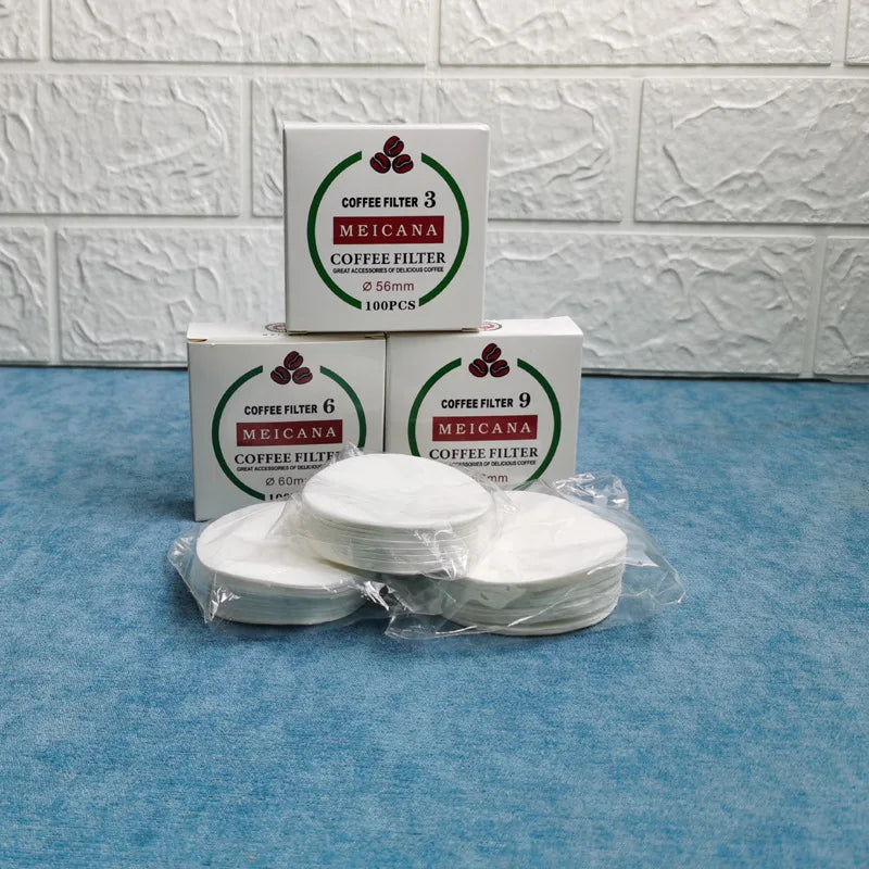100Pcs Round Coffee Filter Paper 56mm 60mm 68mm for Espresso Coffee Maker V60 Dripper Moka Pot