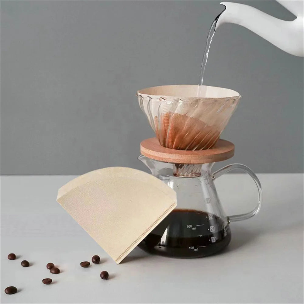 100pcs Coffee Filter Paper V-Shaped Wood Pulp Drip Pape