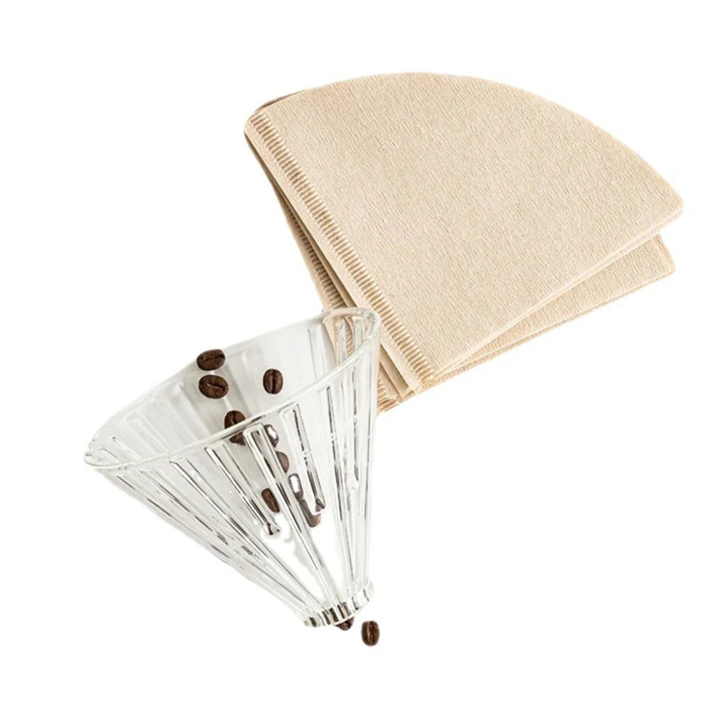 100pcs Coffee Filter Paper V-Shaped Wood Pulp Drip Pape