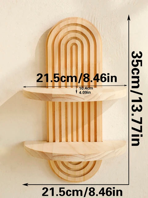 Boho Style Wooden Wall Shelves -Geometric Wall-Mounted Wooden Shelves