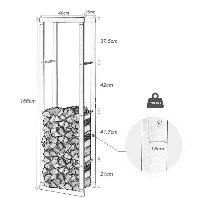 Black Firewood Rack Indoor Outdoor Metal Wood Stacking Aid Wooden Shelter