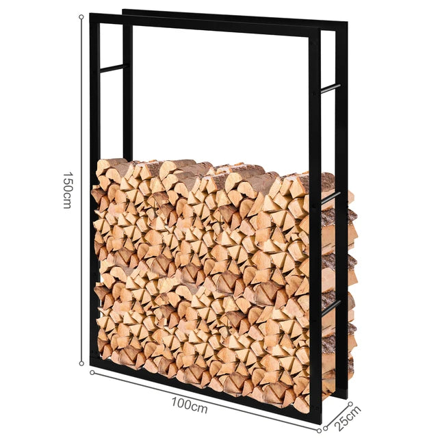 Black Firewood Rack Indoor Outdoor Metal Wood Stacking Aid Wooden Shelter
