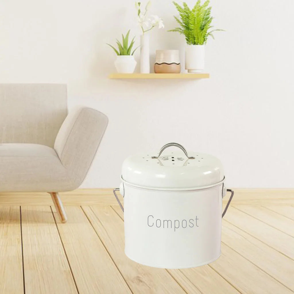 Metal Kitchen Compost Bin – Kitchen Countertop Trash Can with Lid for Food Scraps