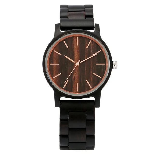 Red Wood/Maple Wood/Ebony Full Wood Quartz Men's Wristwatch with Rose Gold Pointers