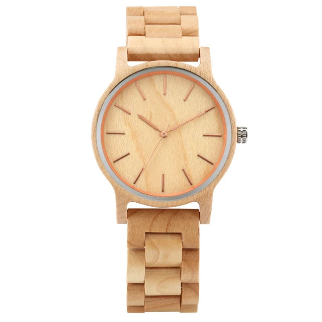 Red Wood/Maple Wood/Ebony Full Wood Quartz Men's Wristwatch with Rose Gold Pointers