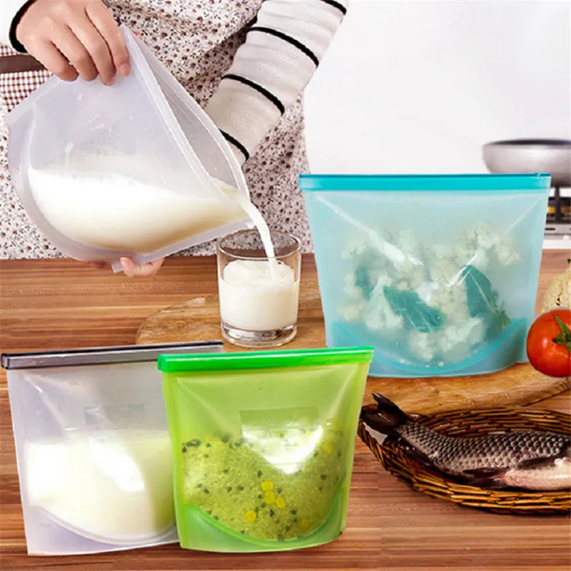 Bolsas de silicona - Bolsas de silicona reutilizables para alimentos, cierre hermético, bolsa para conservación de alimentos