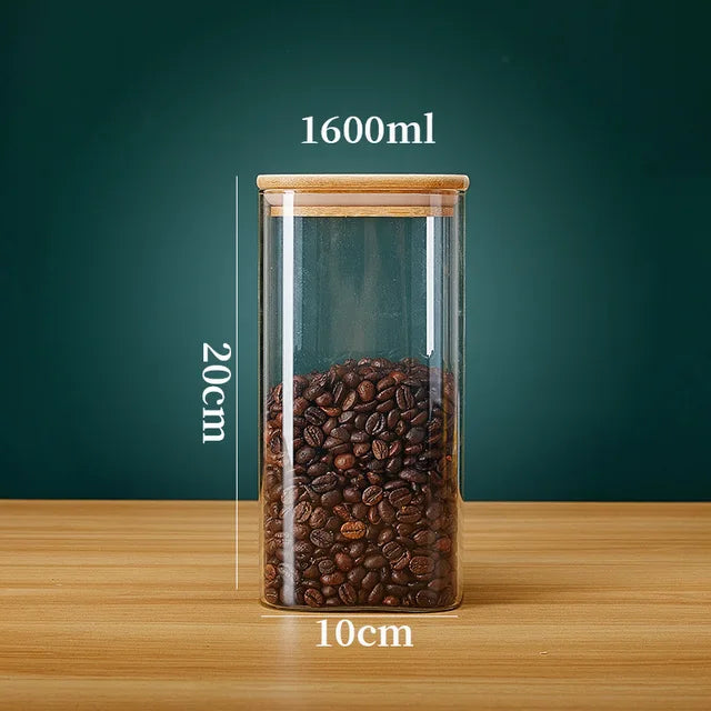Bocaux de rangement carrés en verre avec couvercle en bambou