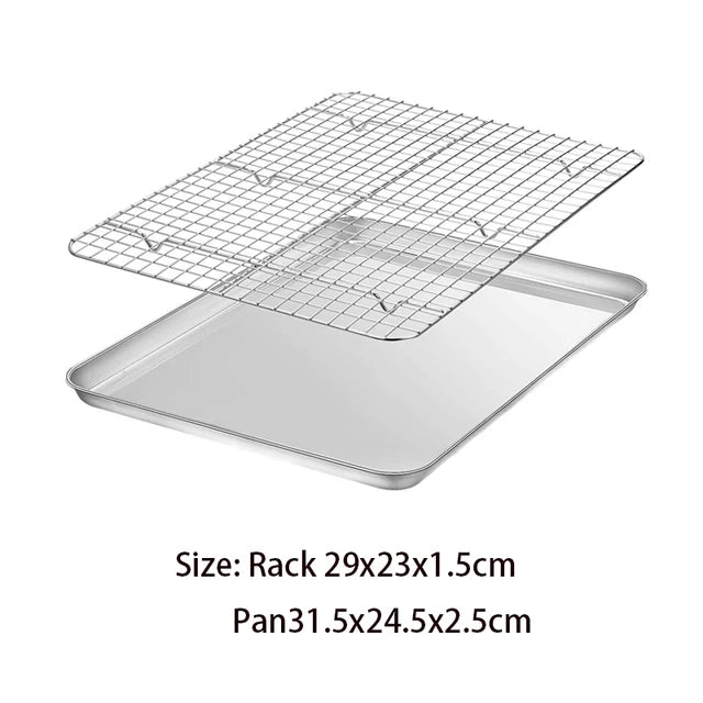 Plaque de cuisson en acier inoxydable avec grille de refroidissement amovible pour gâteau (ensemble de plats de cuisson)