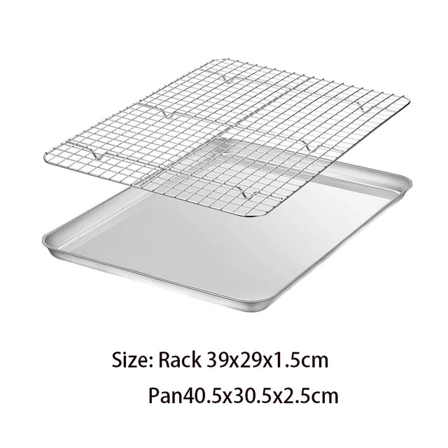 Plaque de cuisson en acier inoxydable avec grille de refroidissement amovible pour gâteau (ensemble de plats de cuisson)