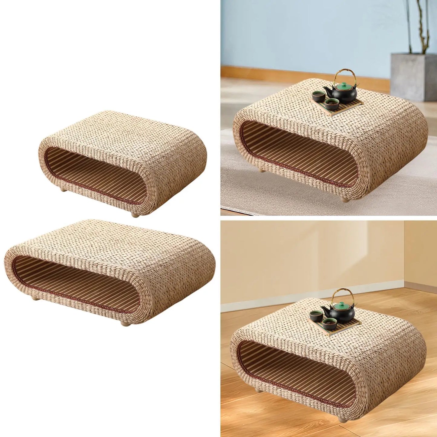 Straw Rattan Coffee Table – Vintage Design Multifunction Short Table