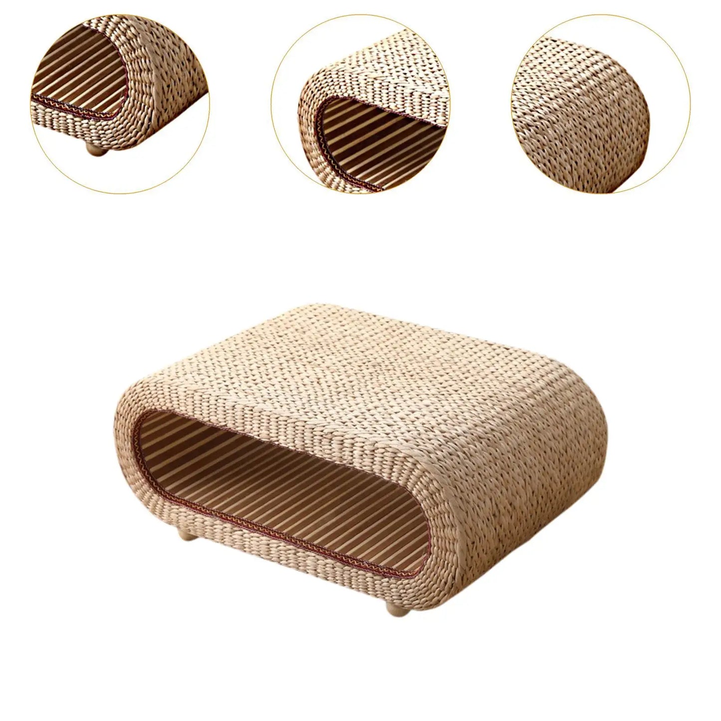 Straw Rattan Coffee Table – Vintage Design Multifunction Short Table