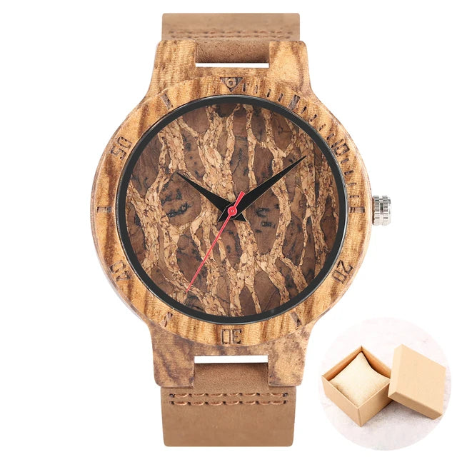 Unique Irregular Pattern Display Wood Watches Quartz Timepiece