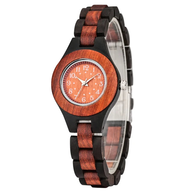 Vintage Elegant Olive Wood/Ebony Quartz Women's Wristwatch