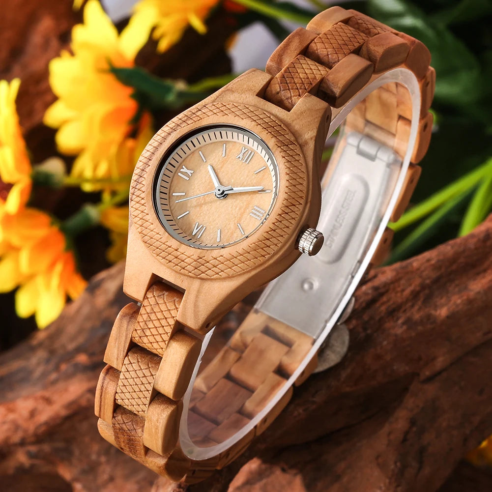 Vintage Elegant Olive Wood/Ebony Quartz Women's Wristwatch