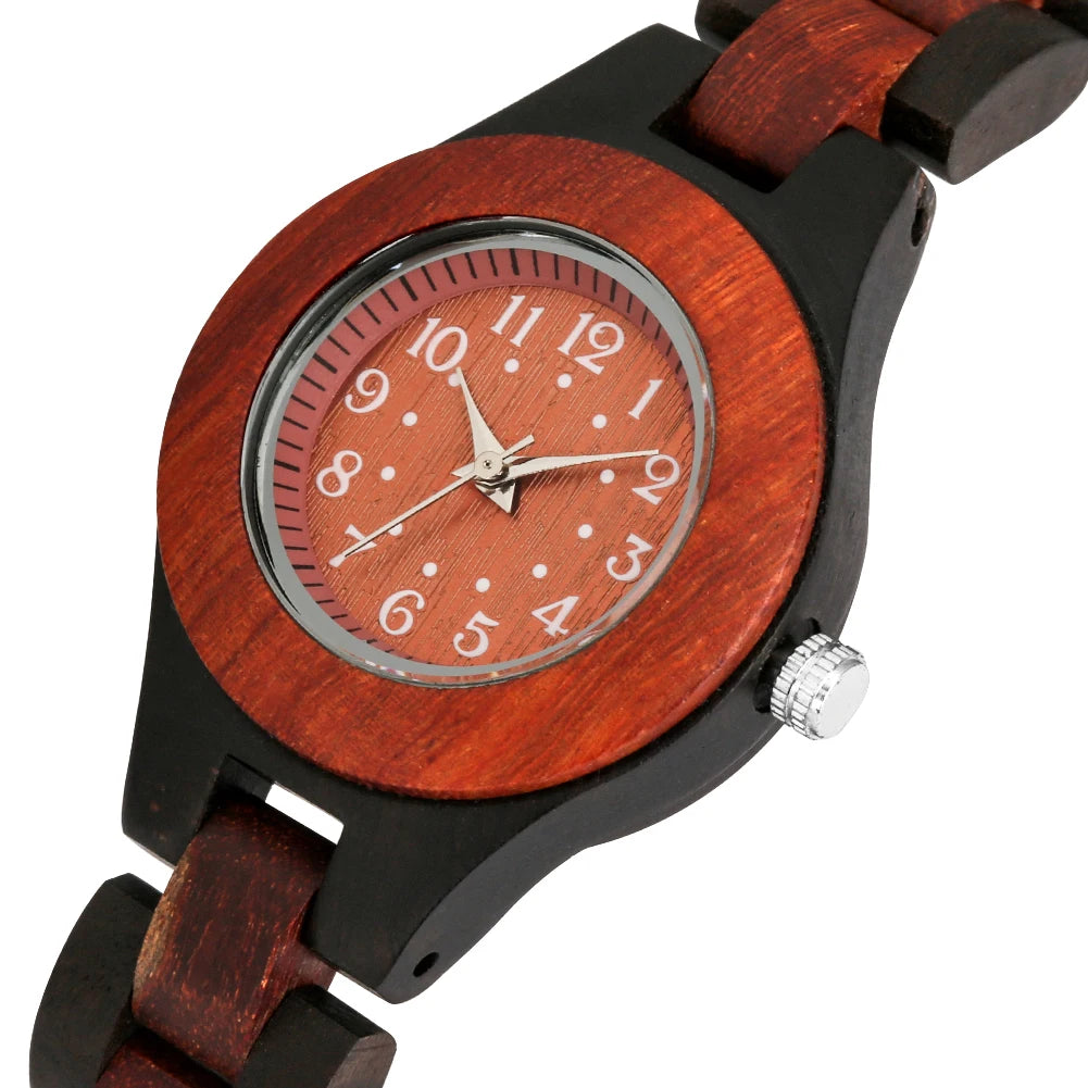Vintage Elegant Olive Wood/Ebony Quartz Women's Wristwatch