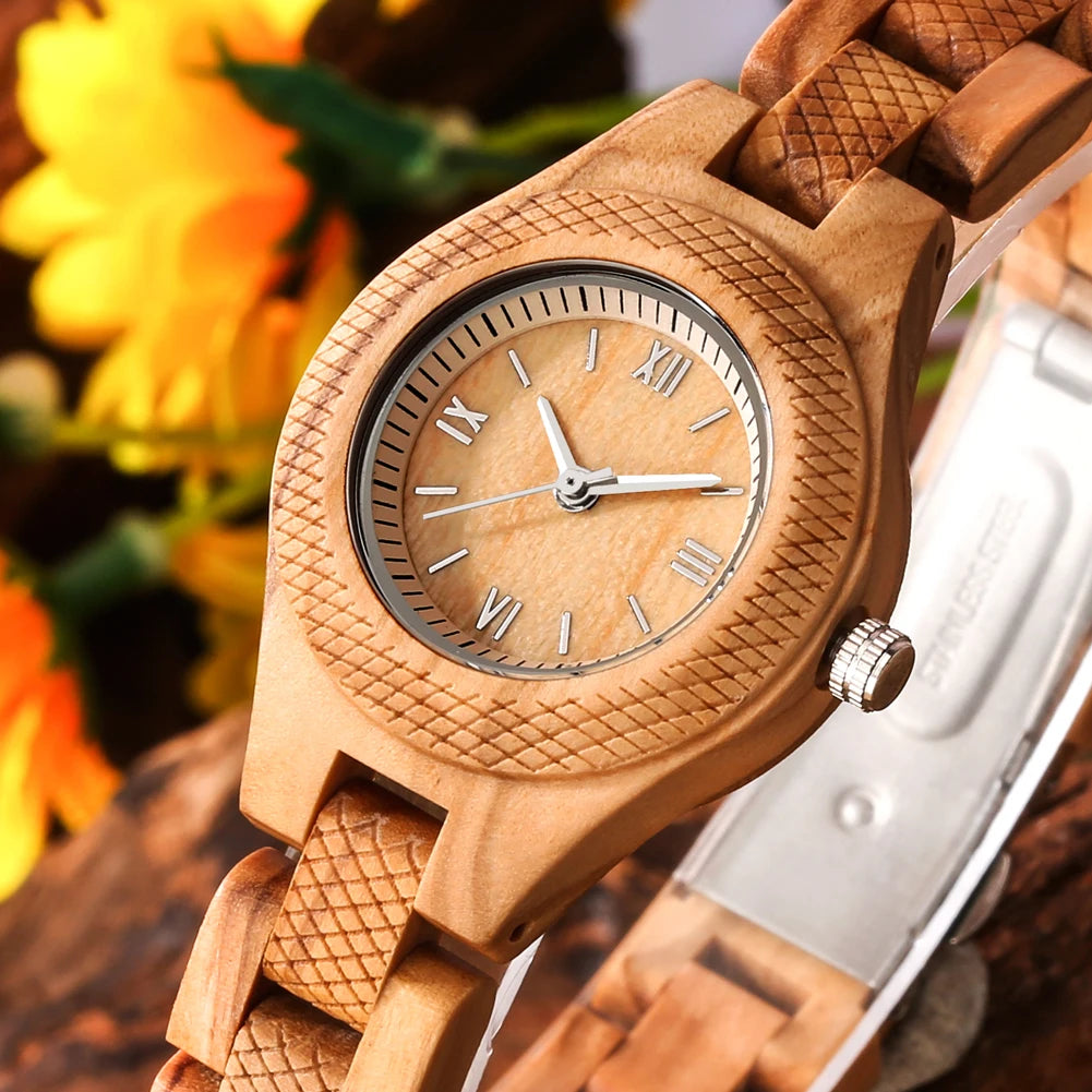 Vintage Elegant Olive Wood/Ebony Quartz Women's Wristwatch