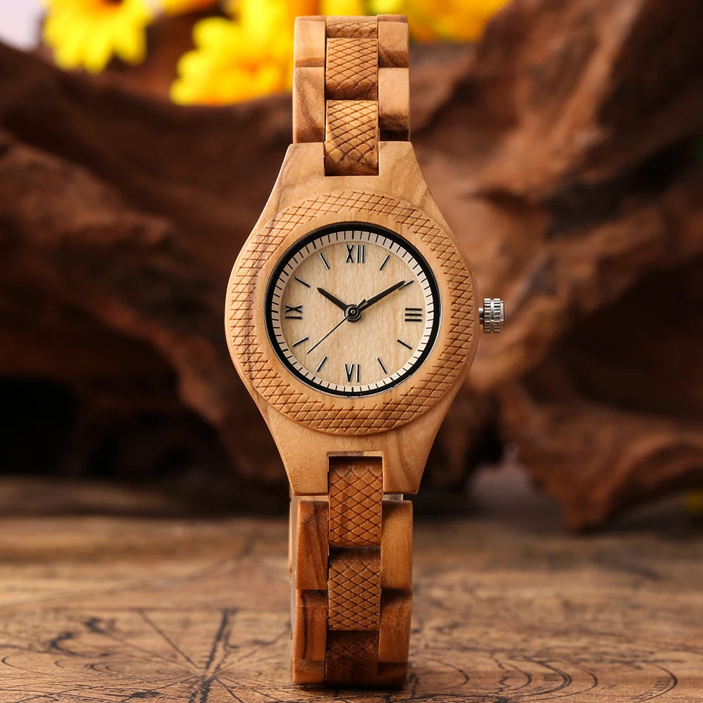 Vintage Elegant Olive Wood/Ebony Quartz Women's Wristwatch