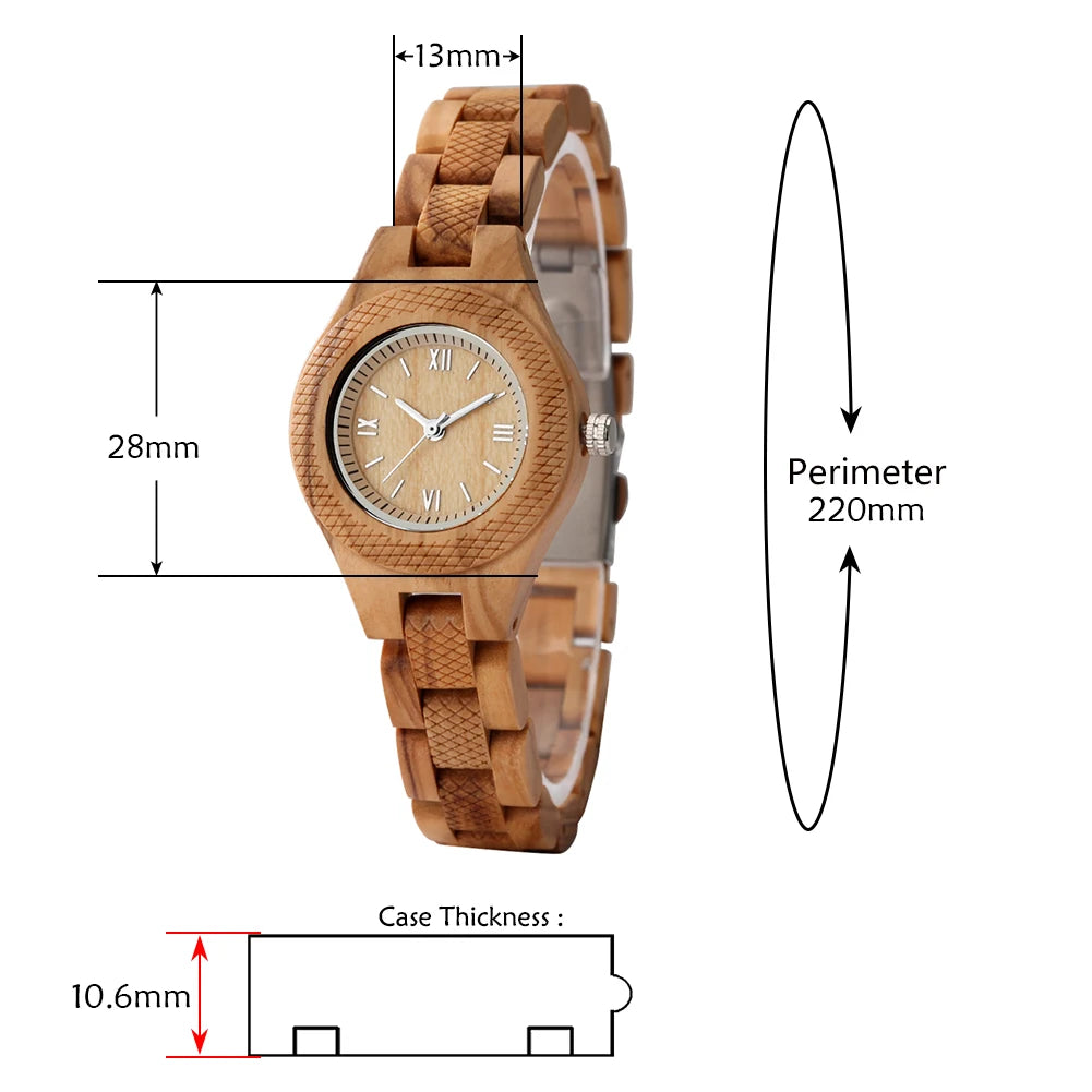 Vintage Elegant Olive Wood/Ebony Quartz Women's Wristwatch