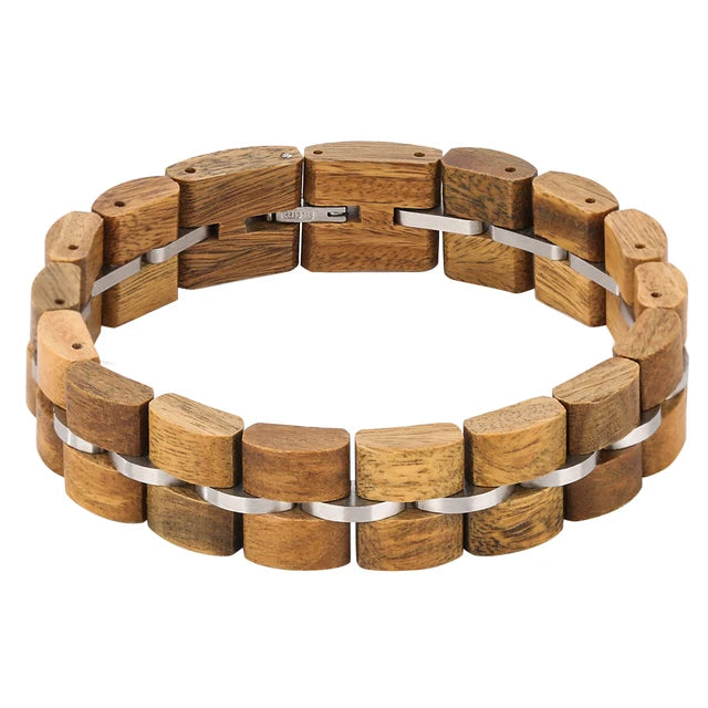 Vintage Wooden Mixed Stainless Steel Chain Wood Bracelet Men/Women