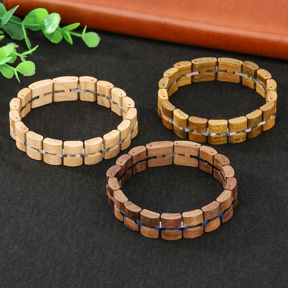 Vintage Wooden Mixed Stainless Steel Chain Wood Bracelet Men/Women