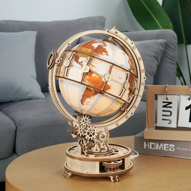 Wooden Globe Lamp 3D Puzzle Rotatable Globe Lamp – DIY Wooden Model Kit