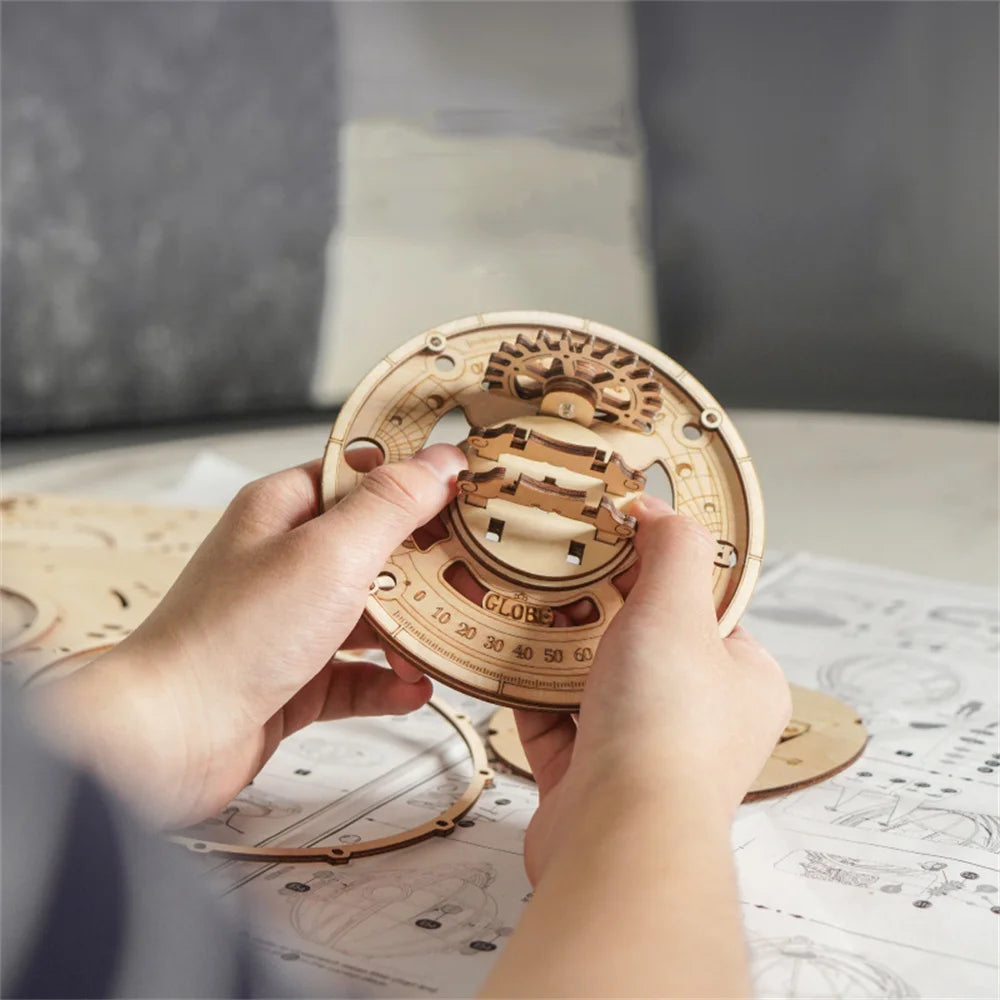Wooden Globe Lamp 3D Puzzle Rotatable Globe Lamp – DIY Wooden Model Kit