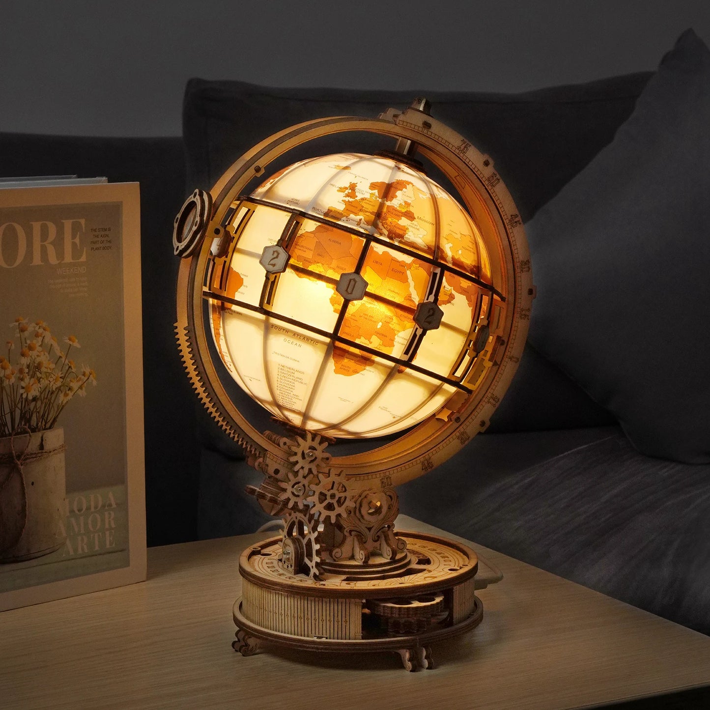 Wooden Globe Lamp 3D Puzzle Rotatable Globe Lamp – DIY Wooden Model Kit