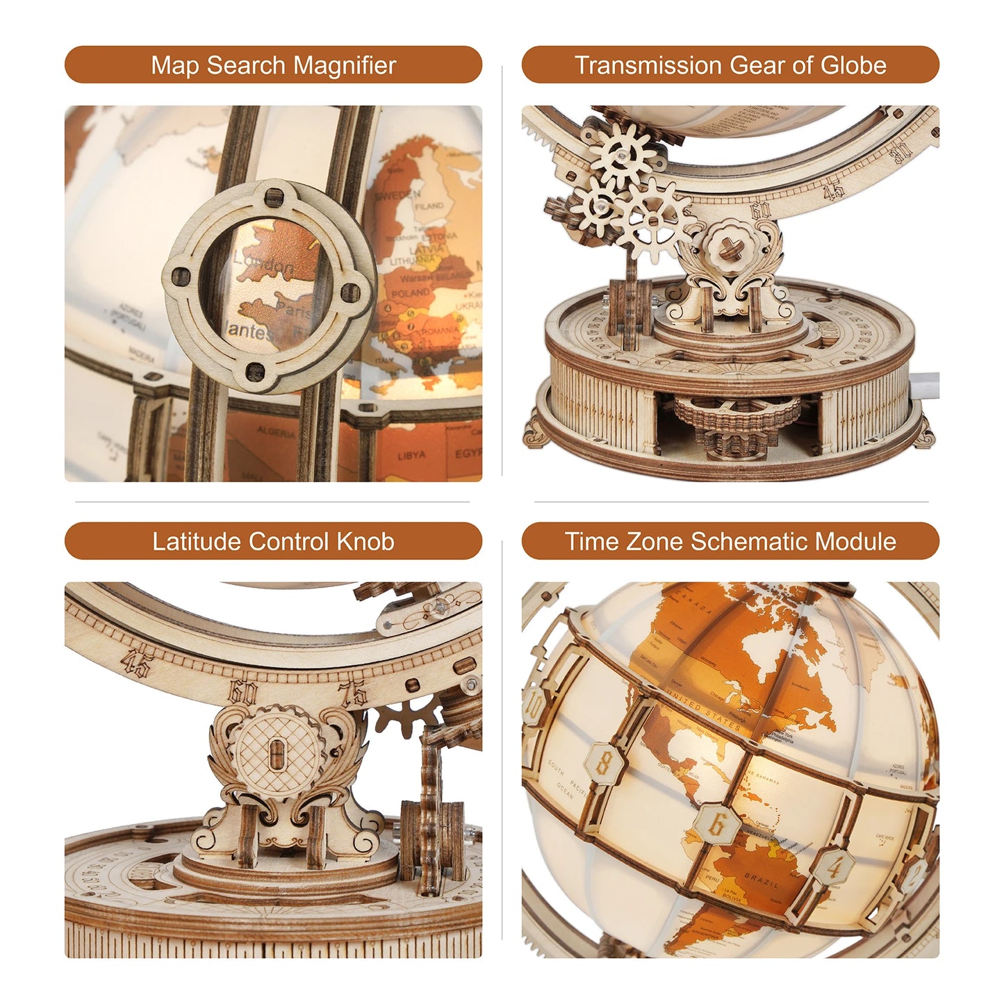 Wooden Globe Lamp 3D Puzzle Rotatable Globe Lamp – DIY Wooden Model Kit