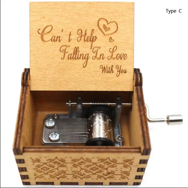 Wooden Hand-Cranked Music Box – "Can’t Help Falling in Love"