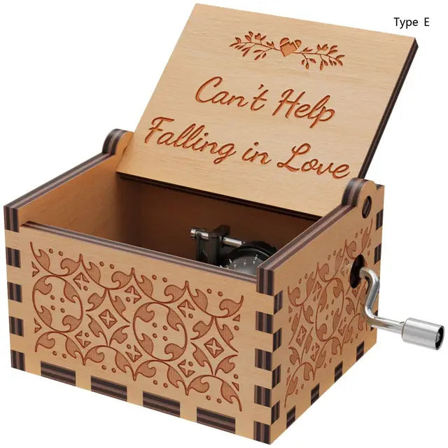Wooden Hand-Cranked Music Box – "Can’t Help Falling in Love"