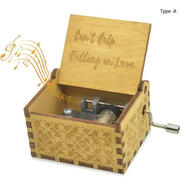 Wooden Hand-Cranked Music Box – "Can’t Help Falling in Love"