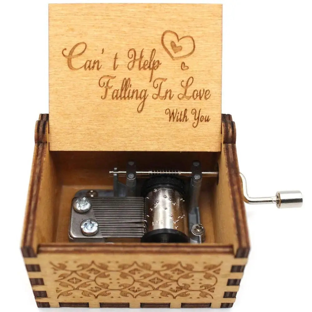 Wooden Hand-Cranked Music Box – "Can’t Help Falling in Love"