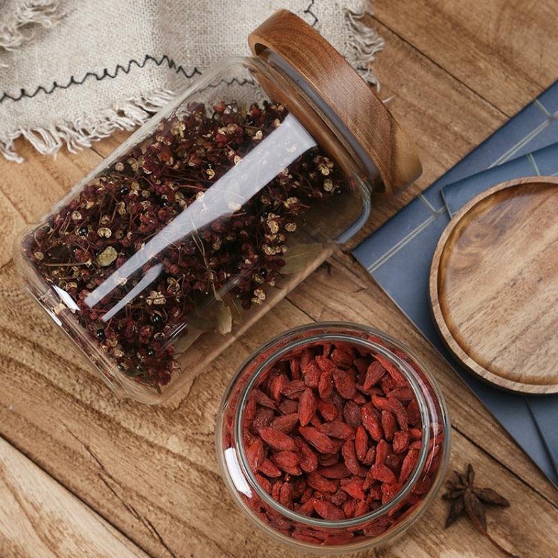 Glass Airtight Canister Jars with Wooden Lids