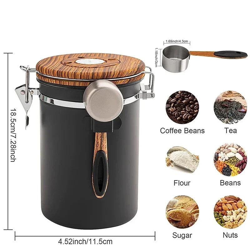 Coffee Storage Canister (1.8L Stainless Steel with Date Tracker)