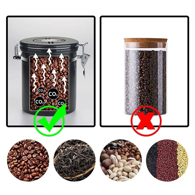 Recipiente para almacenar café (acero inoxidable de 1,8 l con rastreador de fecha)