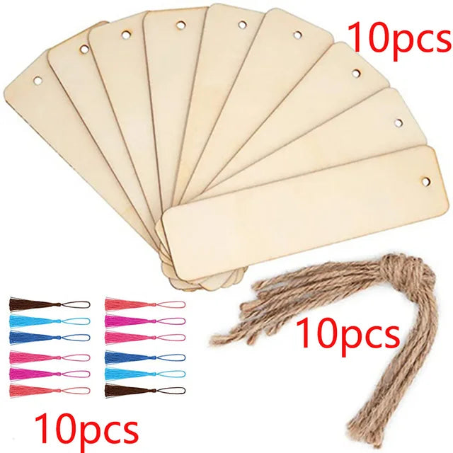 Wooden Bookmarks Bulk - Blank Hanging Labels with Tassel Ropes for DIY Crafts