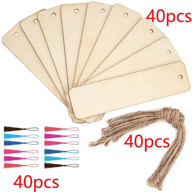 Wooden Bookmarks Bulk - Blank Hanging Labels with Tassel Ropes for DIY Crafts