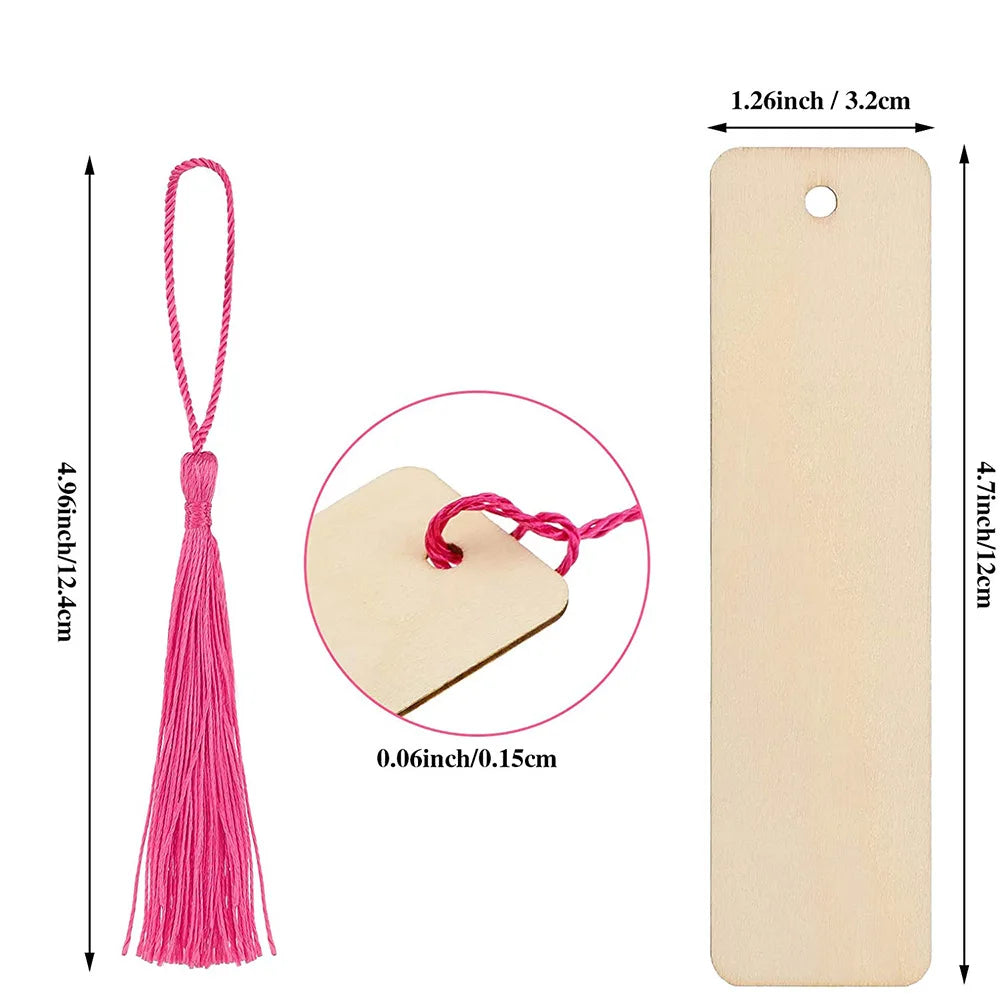 Wooden Bookmarks Bulk - Blank Hanging Labels with Tassel Ropes for DIY Crafts