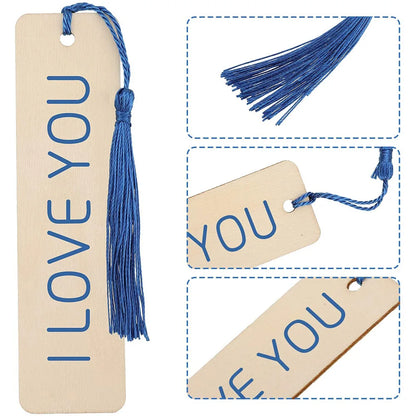 Wooden Bookmarks Bulk - Blank Hanging Labels with Tassel Ropes for DIY Crafts