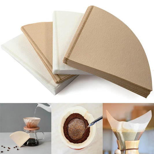 100pcs Coffee Filter Paper V-Shaped Wood Pulp Drip Pape