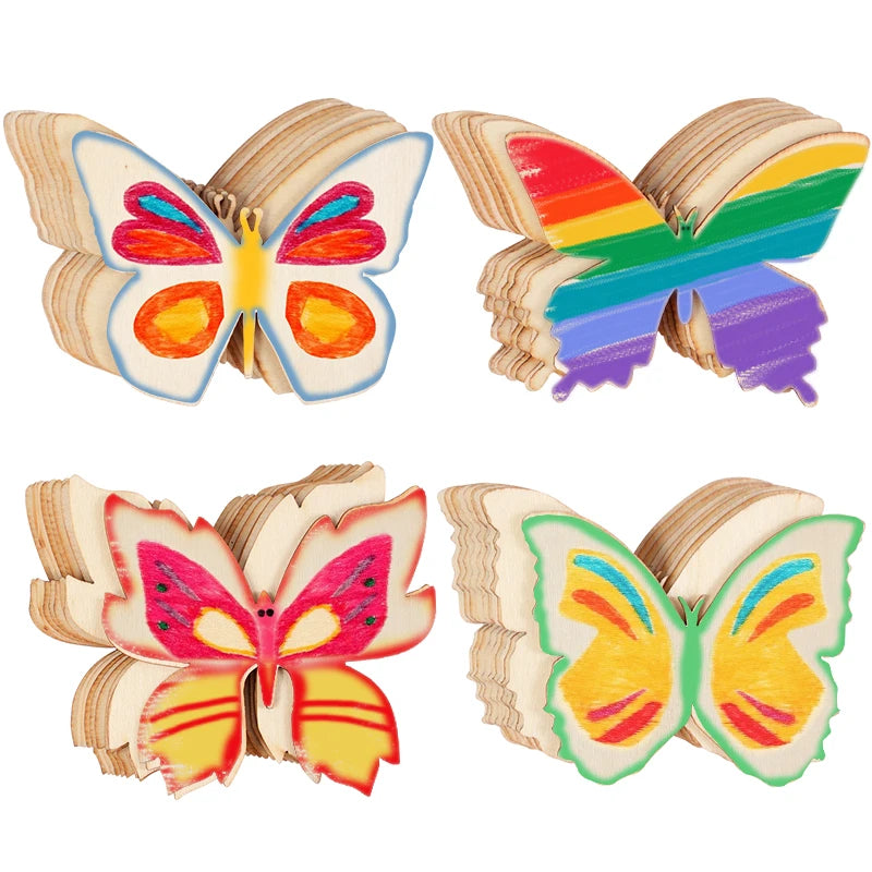 10pcs Unfinished Wooden Butterfly Blank Slice