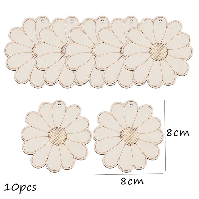 10pcs Spring Flower Wooden Ornament DIY Painting Hanging Pendants