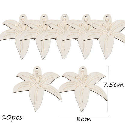 10pcs Spring Flower Wooden Ornament DIY Painting Hanging Pendants