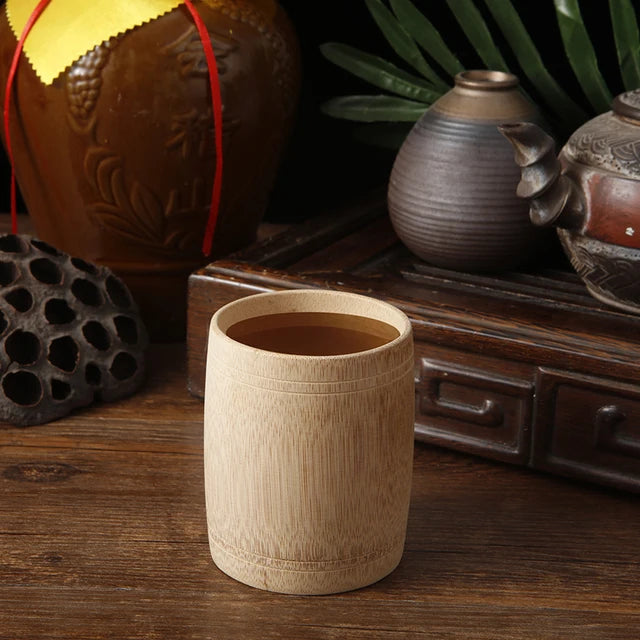 1 taza de sake japonesa, taza de té de bambú natural, taza de agua de madera china para té, vino, café, jugo, taza para beber hecha a mano