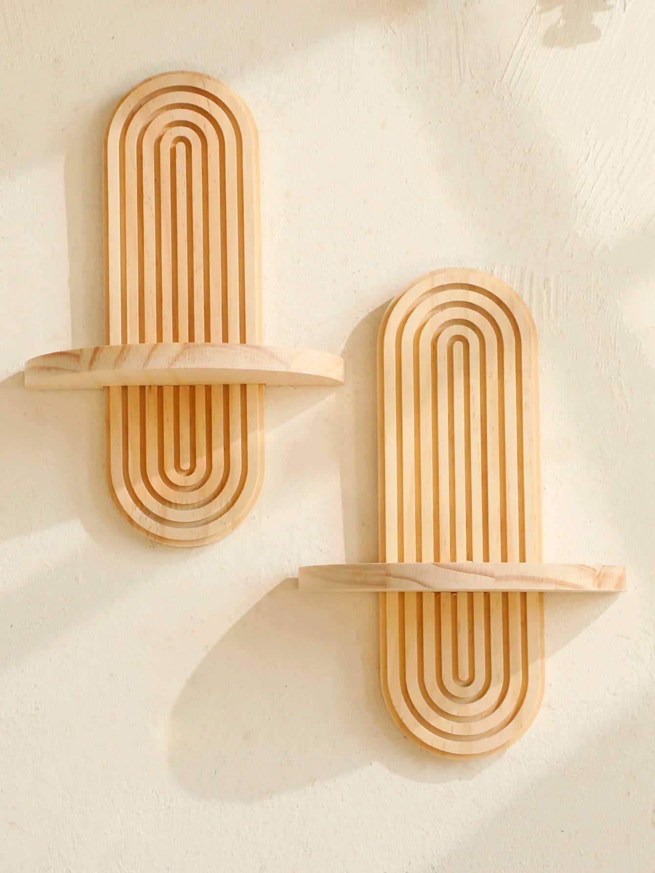 Boho Style Wooden Wall Shelves -Geometric Wall-Mounted Wooden Shelves