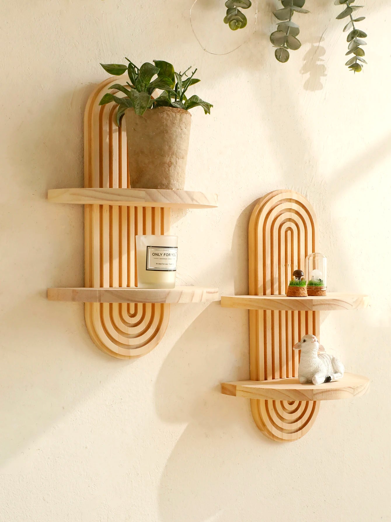 Boho Style Wooden Wall Shelves -Geometric Wall-Mounted Wooden Shelves