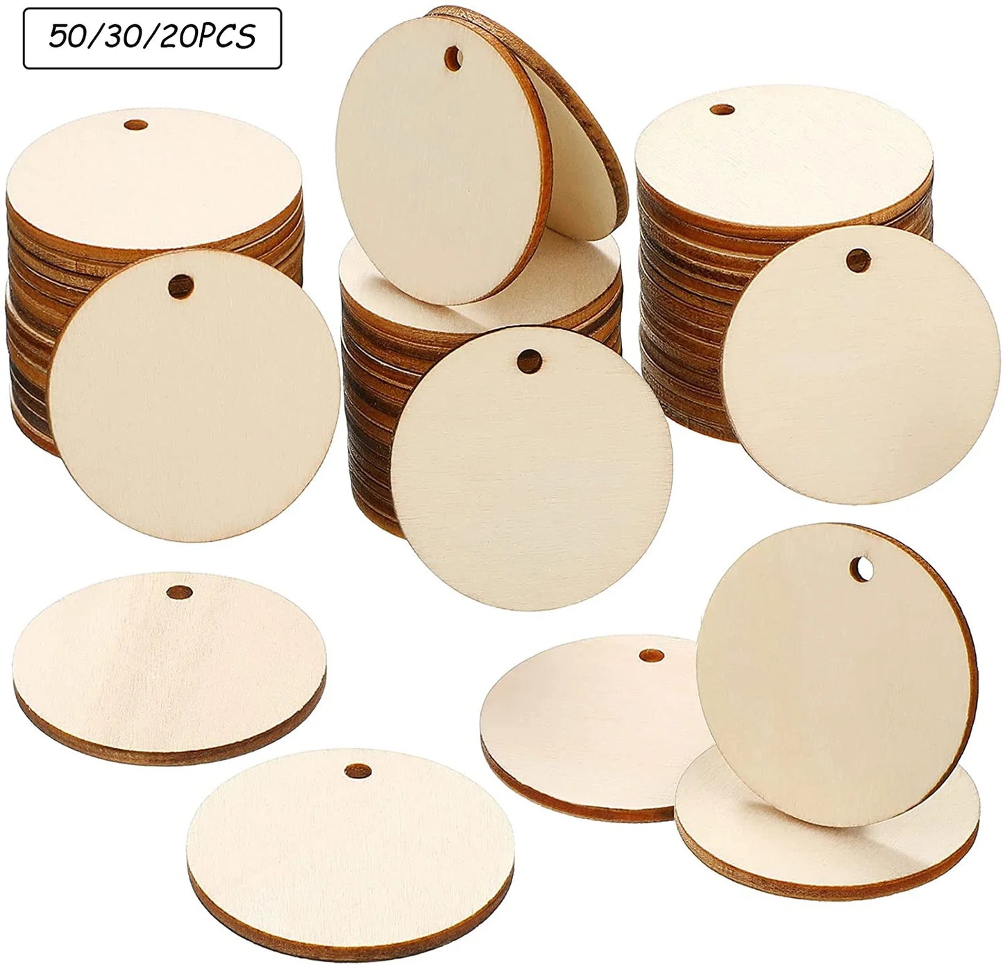 Natural Unfinished Round Wood Slices With Hole (20/30/40/50mm) – DIY Craft Discs