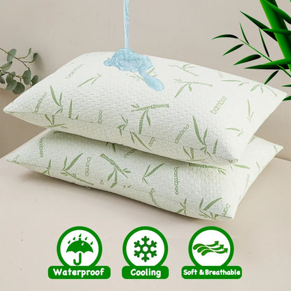 2pcs Waterproof Bamboo Pillowcases (Without Core) – Cooling, Soft & Anti-Bacterial Pillow Protectors