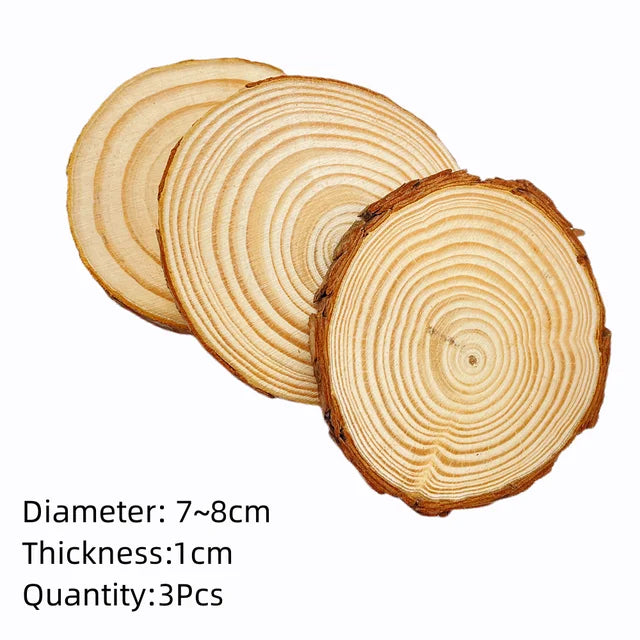 Natural Pine Round Unfinished Wood Slices with Tree Bark (3-12cm, 1 Pack)