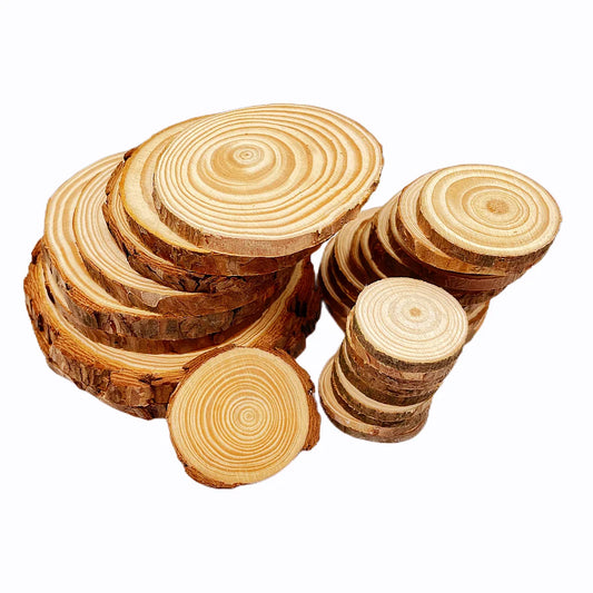 Natural Pine Round Unfinished Wood Slices with Tree Bark (3-12cm, 1 Pack)